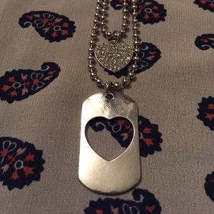 Double heart dog tag necklace
