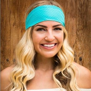 Stacie Teal Blue with Gold Dots Headband