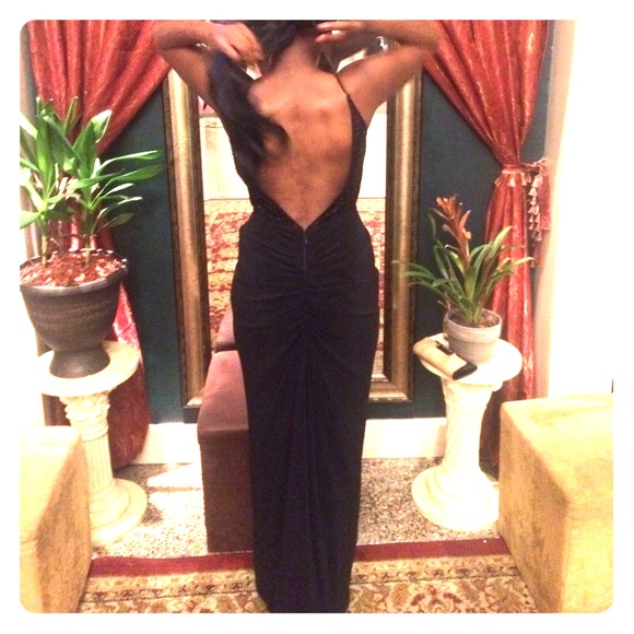 Liz Sheldon Black beaded top and low backless