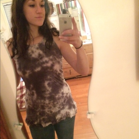 Long Grey Tie Dye with Ruffle Bottom Tank Top