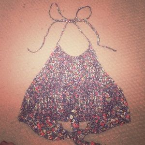 Pins & needles small floral halter crop top size S