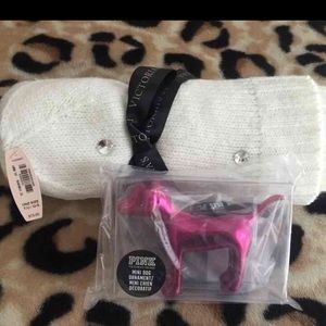 Pinkmas dog ornament and scarf