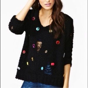 Jeweled knitted oversized ivory cream sweater