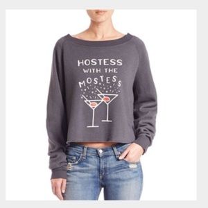 Wildfox Grey hostess crop sweatshirt