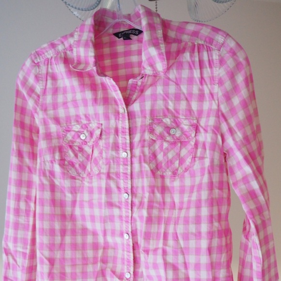 Express Pink Gingham Button Down
