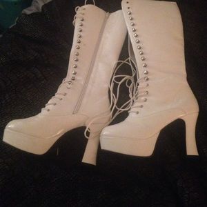 Worn once white faux leather boots