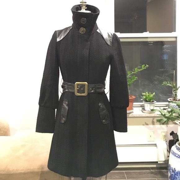 Mackage belted coat with leather details.