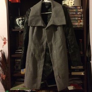 Bebe Studded Gray Trench Coat w/pleather sleeves