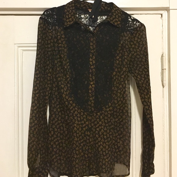 Free People Black/Gold Top