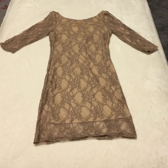 Nude Beige Laced Bodycon Lined Dress