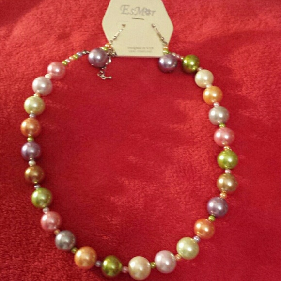 Pastel Multicolored Earings and necklace Set
