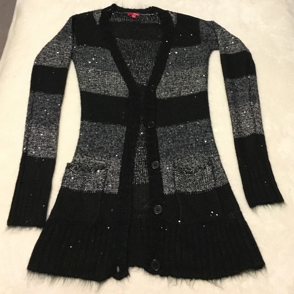 Bongo Black White Silver Sequenced Stripe Cardigan