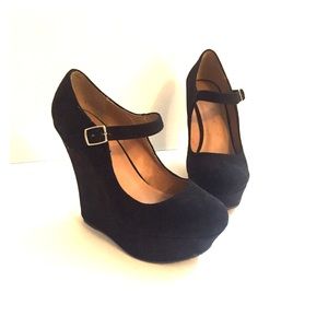 Suede Black Wedges