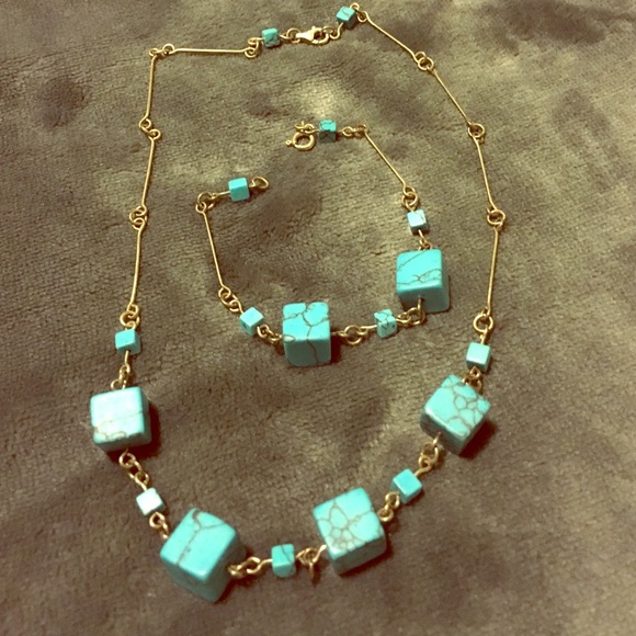 Necklace and bracelet turquoise set