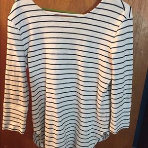 white and navy stripped top.