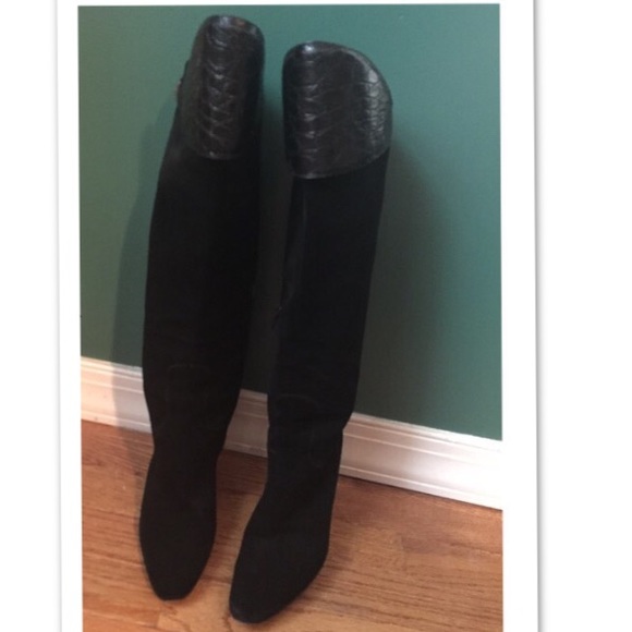 Gucci Shoes - Gucci Below the Knee Croc/Suede Boots sz6.5