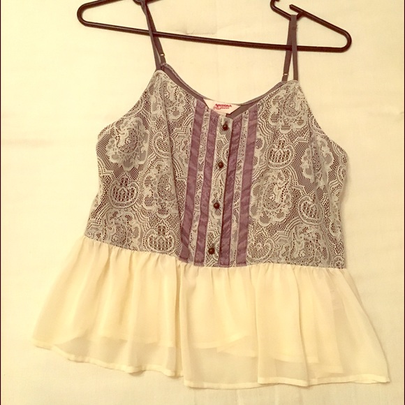 Cream & grey baby doll top with lace