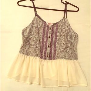 Cream & grey baby doll top with lace