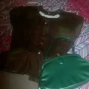 VINTAGE Judy Bond sheer chocolate brown blouse