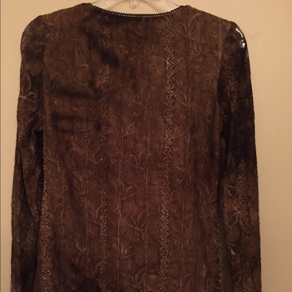 INC Brown lace V-neck top - Picture 2 of 3