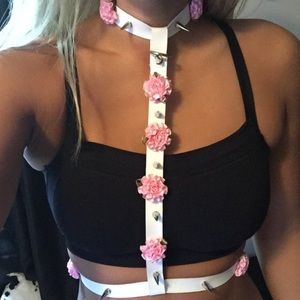 Gothic Lolita Studded Flower Rose Body Harness