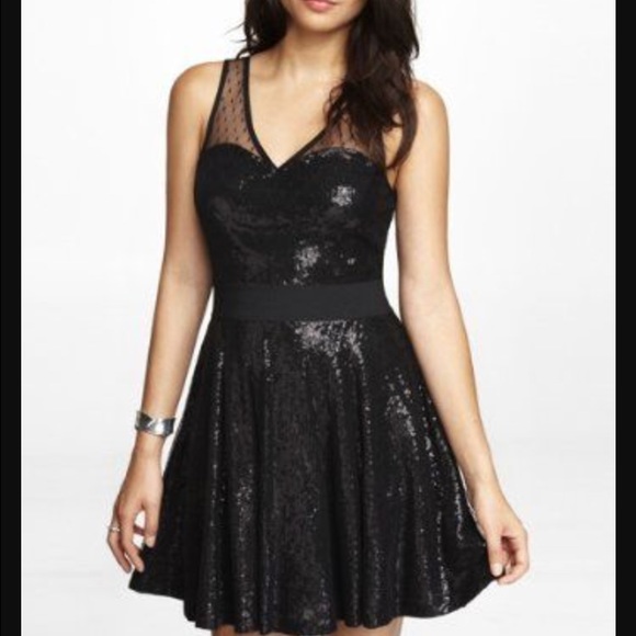Express sequined fit and flare dress