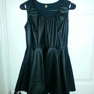 Faux leather flare mini dress