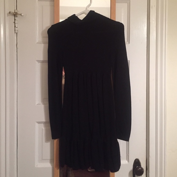 Black soft turtleneck sweater dress