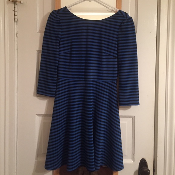 Blue and black horizontal striped dress.