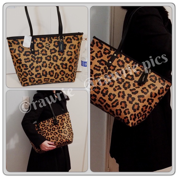 Coach Handbags - New Coach brown leopard zip top tote