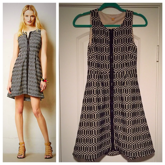 Anthropologie Tonnelle black & cream printed dress