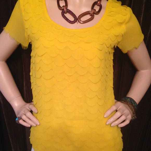 H&M Sheer Scalloped Yellow Top - Size 6 - Picture 4 of 4