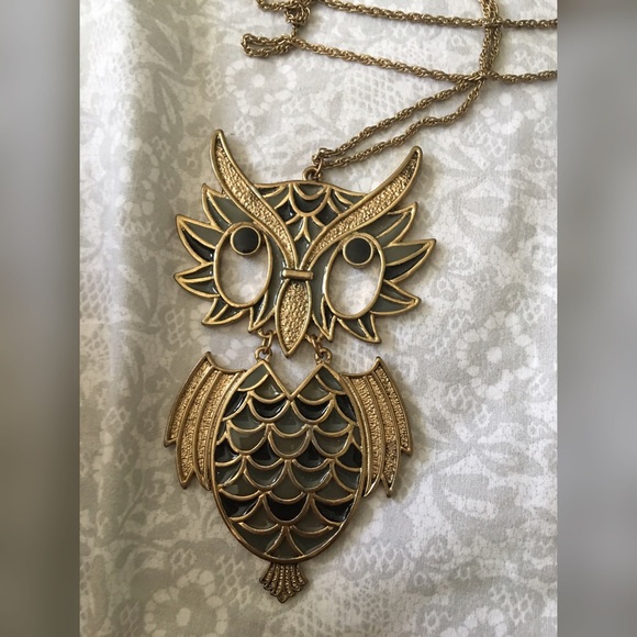 2000s Antique Owl Charm Long Necklace - Picture 3 of 4