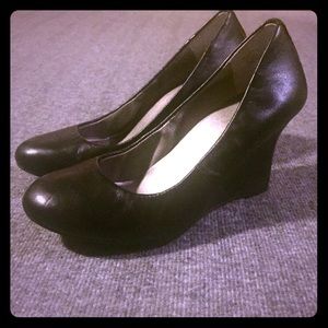 Classic Black Leather Wedges
