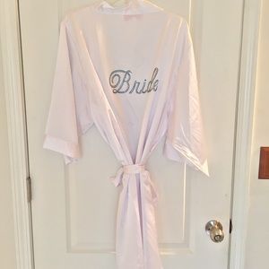 Silk Bridal Robe with Turquoise Rhinestones