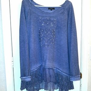 Soft cozy boutique sweatshirt with lace trim