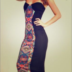 Aztec Bandeau midi dress