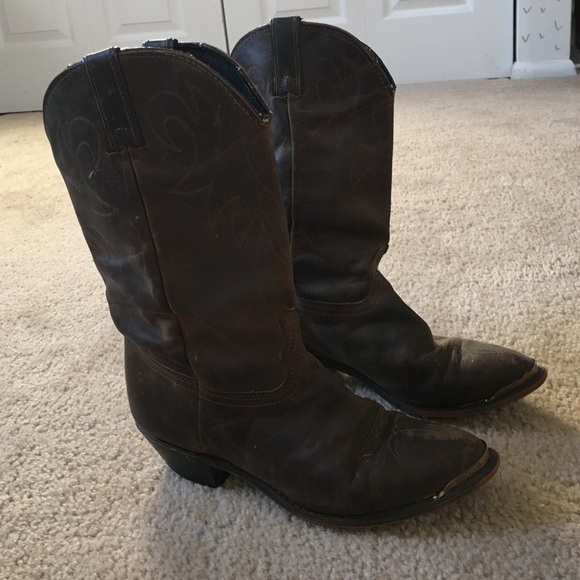 Brown leather cowboy boots
