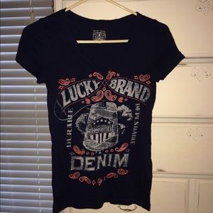 Navy blue Lucky Brand graphic t-shirt with v neck