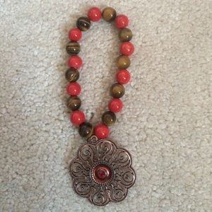 Brown and red beaded bracelet