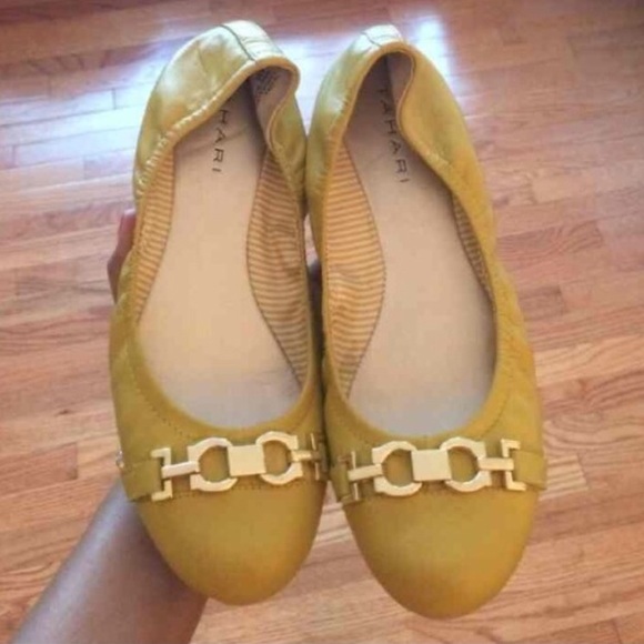 Tahari Vera Leather Golden Yellow Flats