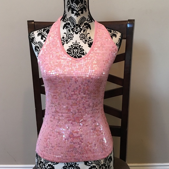 pink sequin halter top