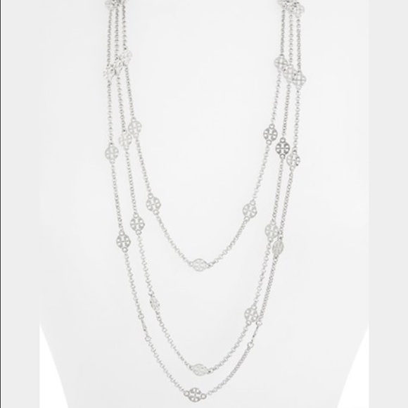 Tory Burch silvertone logo necklace Last one!