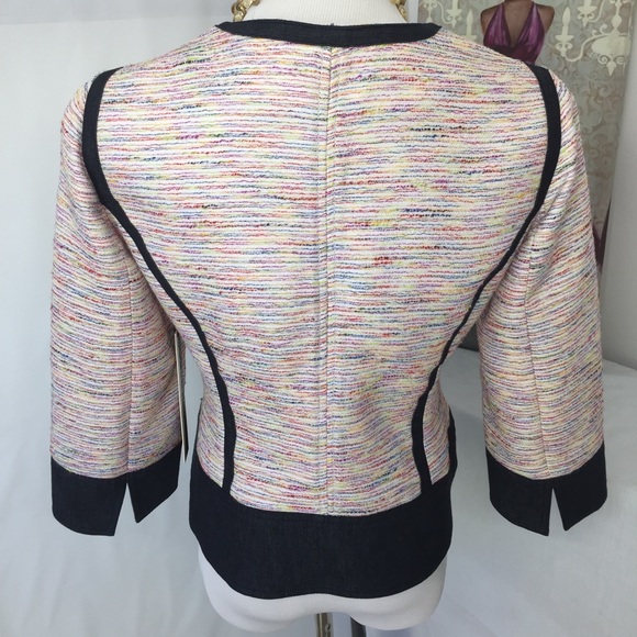 Too Glam to Give a Damn multi color tweed Denim Jacket Jean Jacket β Size 8 M - Picture 3 of 5