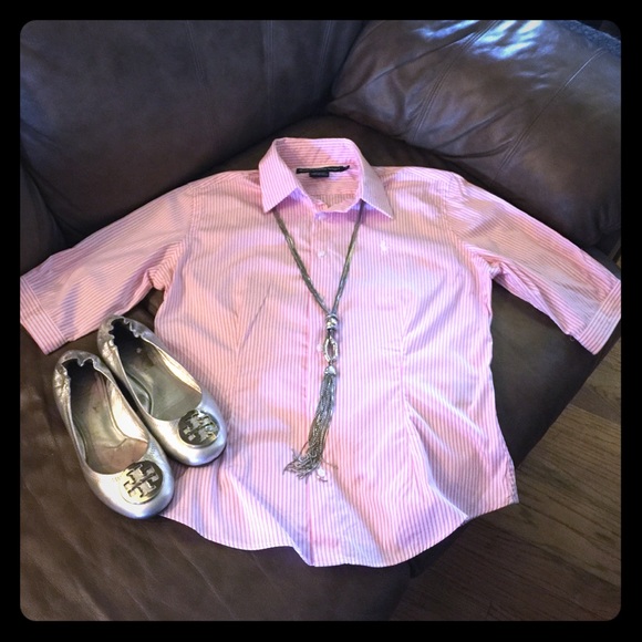Ralph Lauren fitted pink & white striped shirt