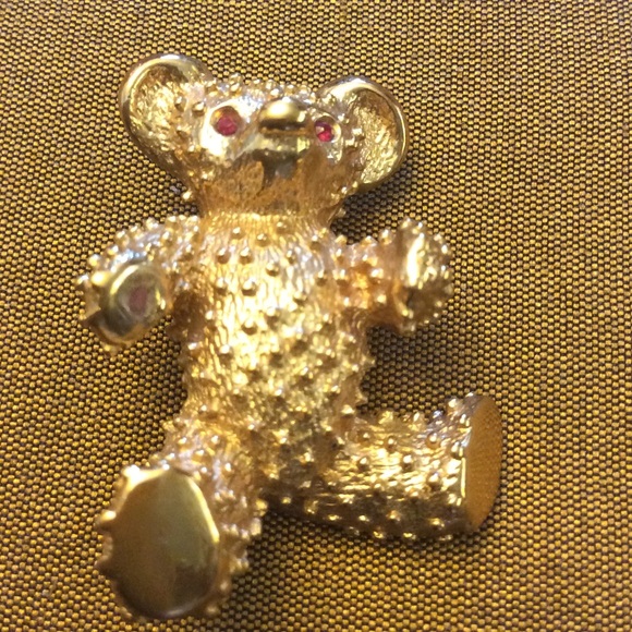 Teddy bear pin with rhinestone eyes. Adorable
