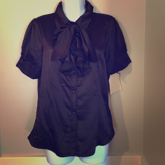 Brown satin blouse with ruffle