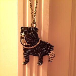 Bulldog rhinestone statement necklace - long chain