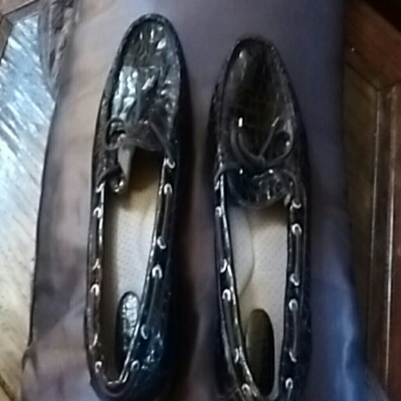 Sperry Top Sider crocodile chocalate loafers.