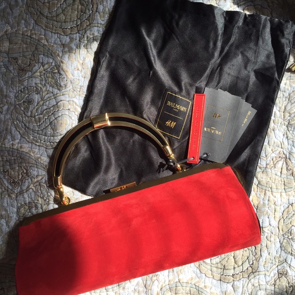Balmain x H&M Premium quality red suede handbag - Picture 2 of 3